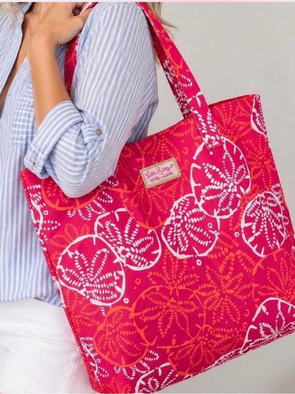 New Lilly Pulitzer Hot Pink & Coral Sand Dollar Tote